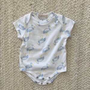 TBBC The Beaufort Bonnet Company blue stork short sleeve bodysuit, 3-6M